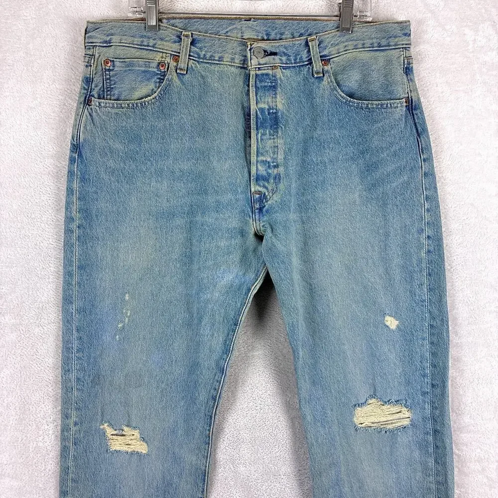 Levis 501 Jeans Mens 36x34 Faded Distressed Whiskered Button Fly Classic Preppy